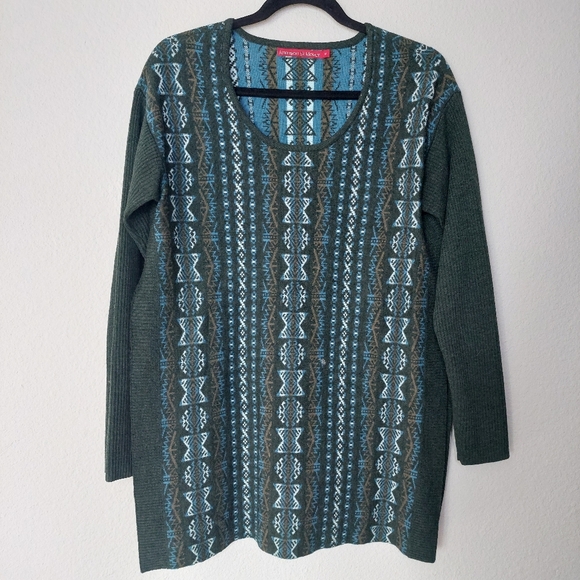 Krimson Klover Merino Wool Silk Blend Nordic Fair Isle Side Slit Sweater Size M - Picture 1 of 9